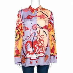 Hermes Multicolor Les Cléfs Printed Silk Blouse M For Women