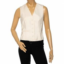 Hermes Light Beige Wool Waistcoat M For Women
