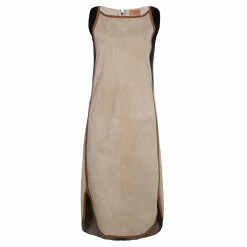 Hermes Beige Suede Leather Piping Detail Sleeveless Dress S For Women