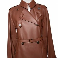 Hermes Hermès Brown Lambskin Leather Double Breasted Belted Coat M For Women -Deals Hermes Store luxury women hermes new clothes p578801 002