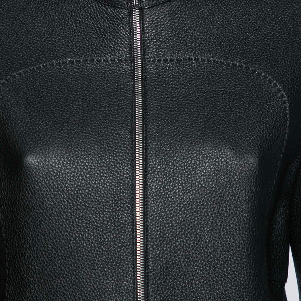 Hermes Black Leather Zip Front Biker Jacket M For Women 6 Hermes Black Leather Zip Front Biker Jacket M For Women - Image 4