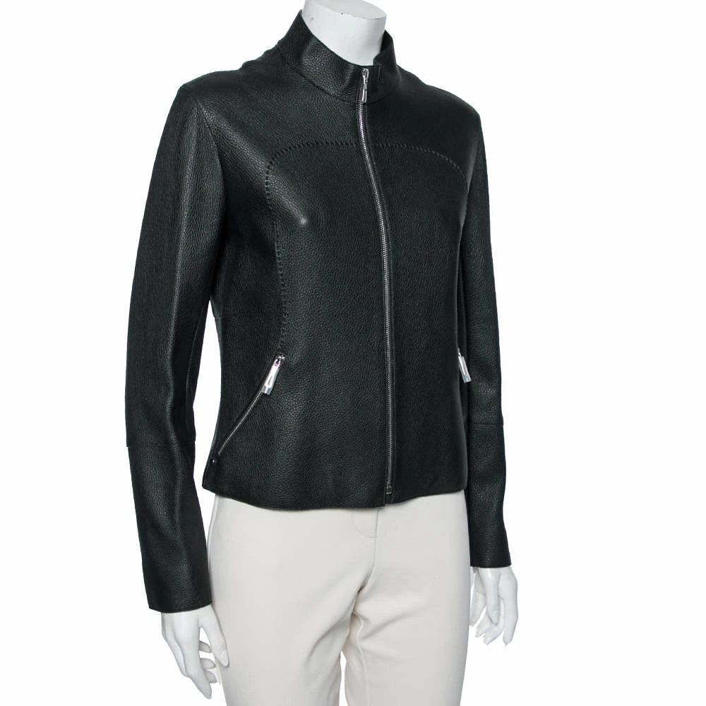 Hermes Black Leather Zip Front Biker Jacket M For Women 4 Hermes Black Leather Zip Front Biker Jacket M For Women - Image 2
