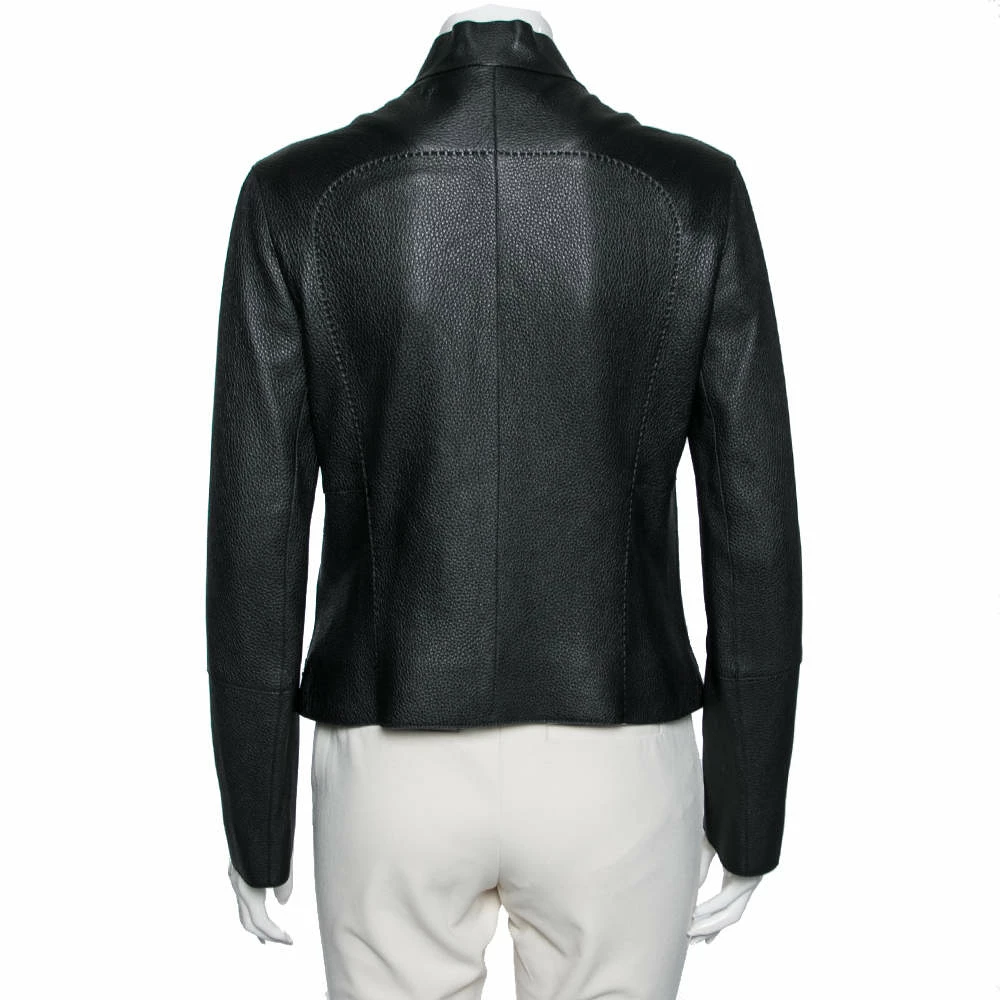 Hermes Black Leather Zip Front Biker Jacket M For Women 5 Hermes Black Leather Zip Front Biker Jacket M For Women - Image 3