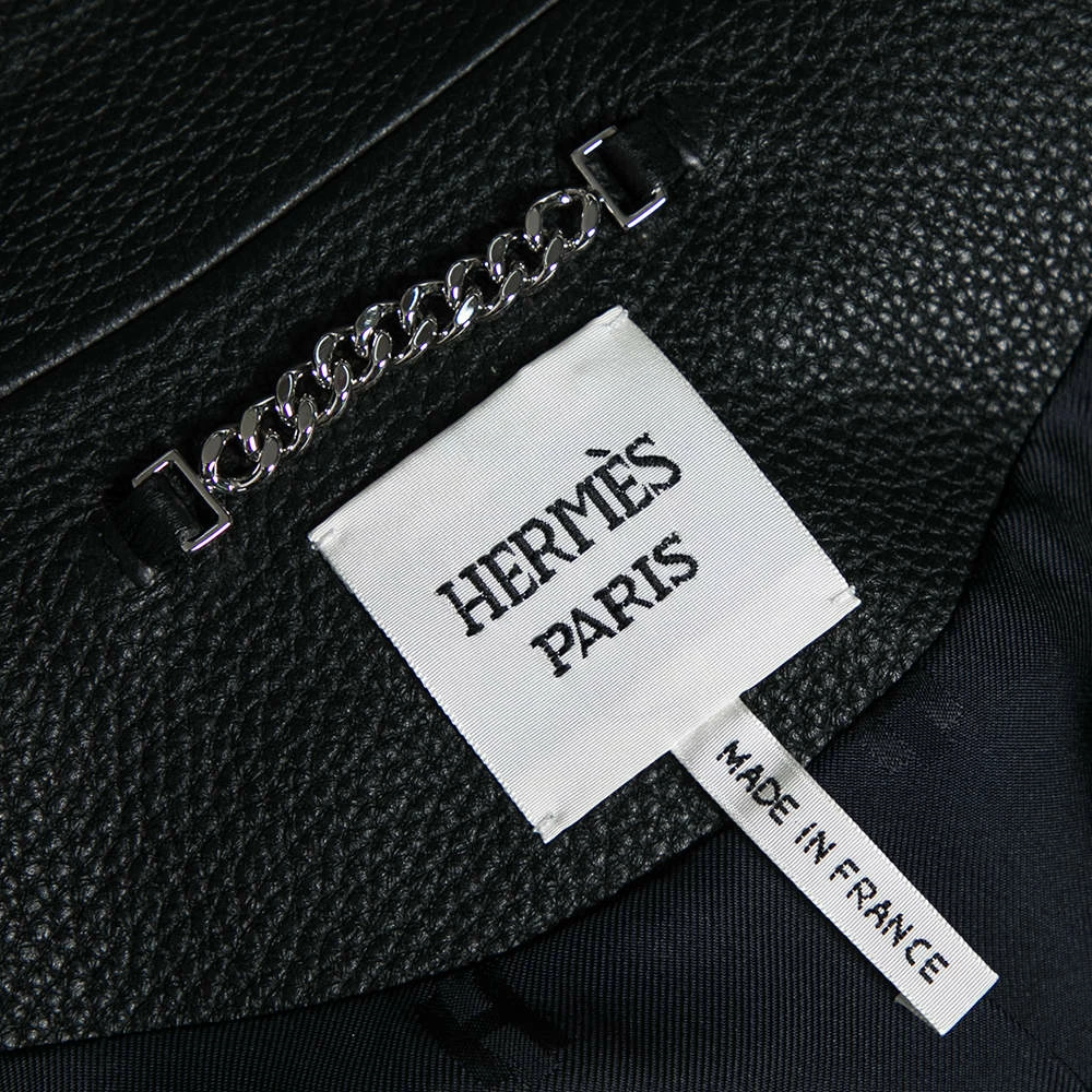 Hermes Black Leather Zip Front Biker Jacket M For Women 7 Hermes Black Leather Zip Front Biker Jacket M For Women - Image 5