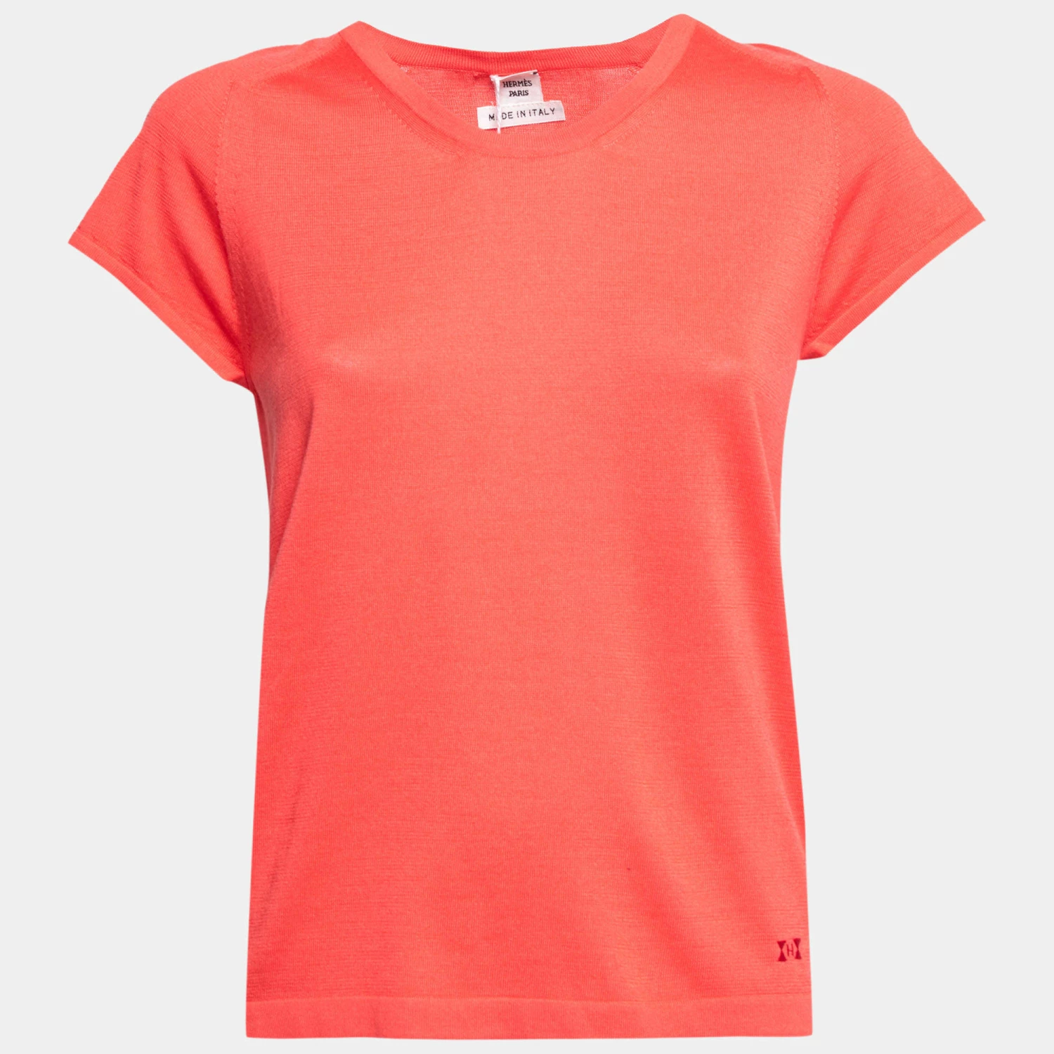 Hermes Coral Pink Silk Knit Short Sleeve Sweater M For Women 3 Hermes Coral Pink Silk Knit Short Sleeve Sweater M For Women