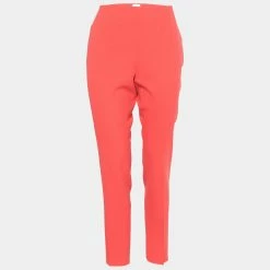 Hermes Coral Pink Textured Wool Crepe Trousers L For Women