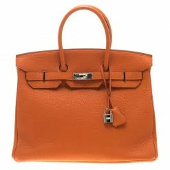Hermes Orange Togo Leather Palladium Hardware Birkin 35 Bag For Women