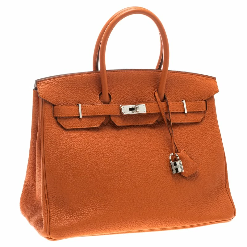 Hermes Orange Togo Leather Palladium Hardware Birkin 35 Bag For Women 5 Hermes Orange Togo Leather Palladium Hardware Birkin 35 Bag For Women - Image 3