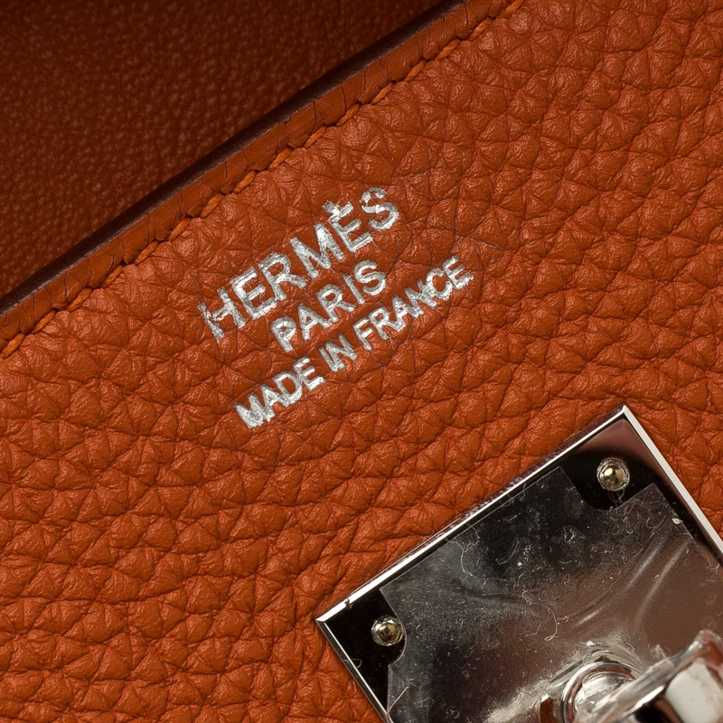 Hermes Orange Togo Leather Palladium Hardware Birkin 35 Bag For Women 11 Hermes Orange Togo Leather Palladium Hardware Birkin 35 Bag For Women - Image 9