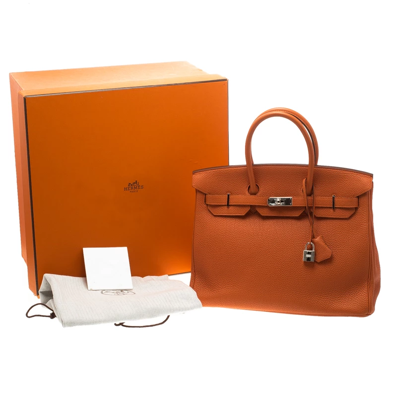 Hermes Orange Togo Leather Palladium Hardware Birkin 35 Bag For Women 12 Hermes Orange Togo Leather Palladium Hardware Birkin 35 Bag For Women - Image 10