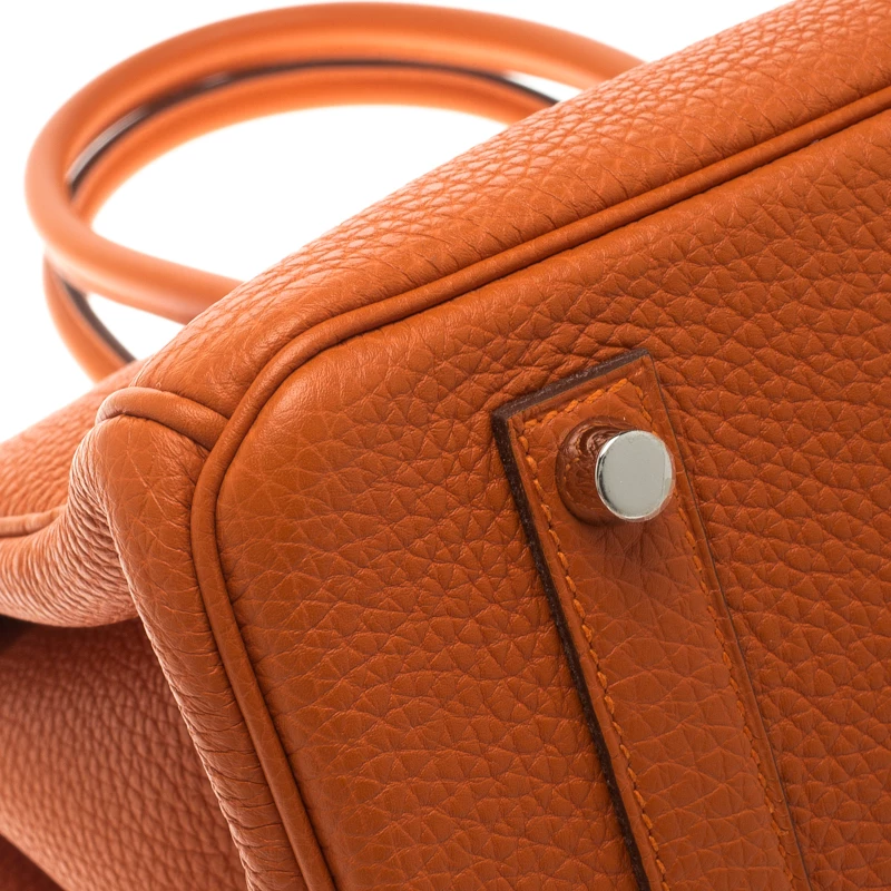 Hermes Orange Togo Leather Palladium Hardware Birkin 35 Bag For Women 13 Hermes Orange Togo Leather Palladium Hardware Birkin 35 Bag For Women - Image 11