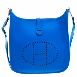 Hermes Bleu Hydra Clemence Leather Evelyne III PM Bag For Women