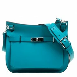 Hermes Turquoise Swift Leather Palladium Hardware Jypsiere 28 Bag For Women
