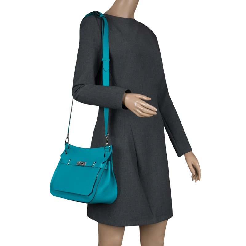 Hermes Turquoise Swift Leather Palladium Hardware Jypsiere 28 Bag For Women 4 Hermes Turquoise Swift Leather Palladium Hardware Jypsiere 28 Bag For Women - Image 2