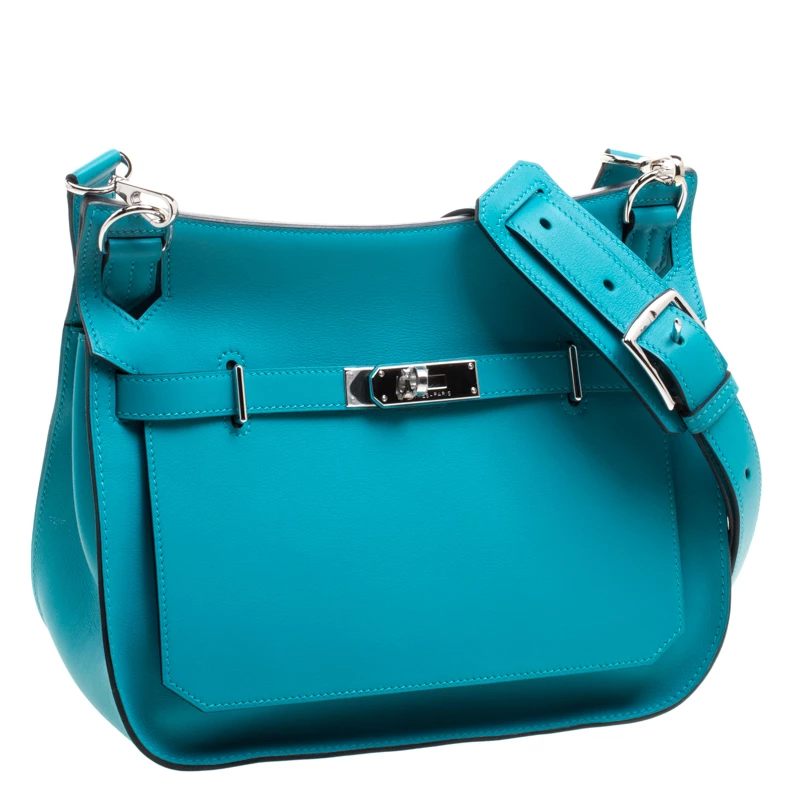 Hermes Turquoise Swift Leather Palladium Hardware Jypsiere 28 Bag For Women 5 Hermes Turquoise Swift Leather Palladium Hardware Jypsiere 28 Bag For Women - Image 3