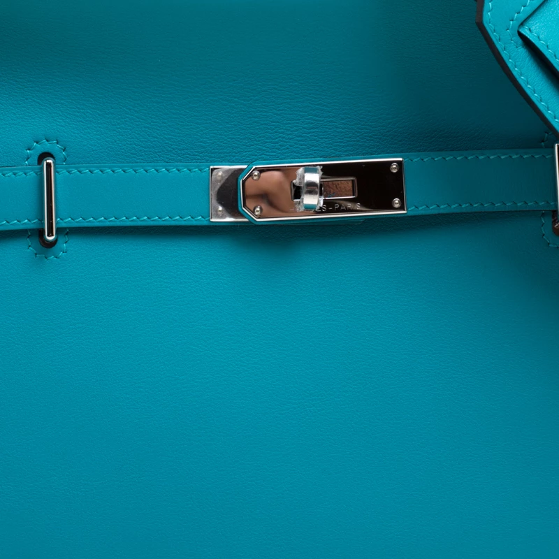 Hermes Turquoise Swift Leather Palladium Hardware Jypsiere 28 Bag For Women 7 Hermes Turquoise Swift Leather Palladium Hardware Jypsiere 28 Bag For Women - Image 5