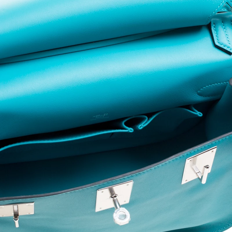 Hermes Turquoise Swift Leather Palladium Hardware Jypsiere 28 Bag For Women 9 Hermes Turquoise Swift Leather Palladium Hardware Jypsiere 28 Bag For Women - Image 7