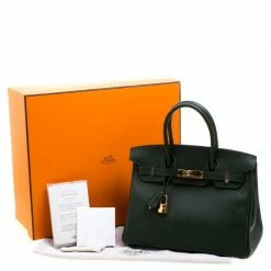 Hermes Dark Green Epsom Leather Gold Hardware Birkin 30 Bag For Women -Deals Hermes Store luxury women hermes new handbags p118571 010