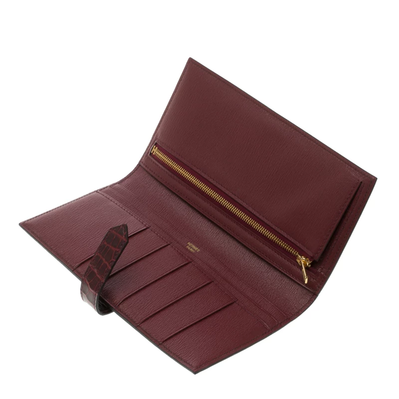 Hermes Burgundy Bordeaux Alligator Bearn Gusset Wallet For Women 4 Hermes Burgundy Bordeaux Alligator Bearn Gusset Wallet For Women - Image 2