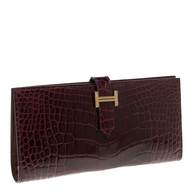 Hermes Burgundy Bordeaux Alligator Bearn Gusset Wallet For Women 5 Hermes Burgundy Bordeaux Alligator Bearn Gusset Wallet For Women - Image 3