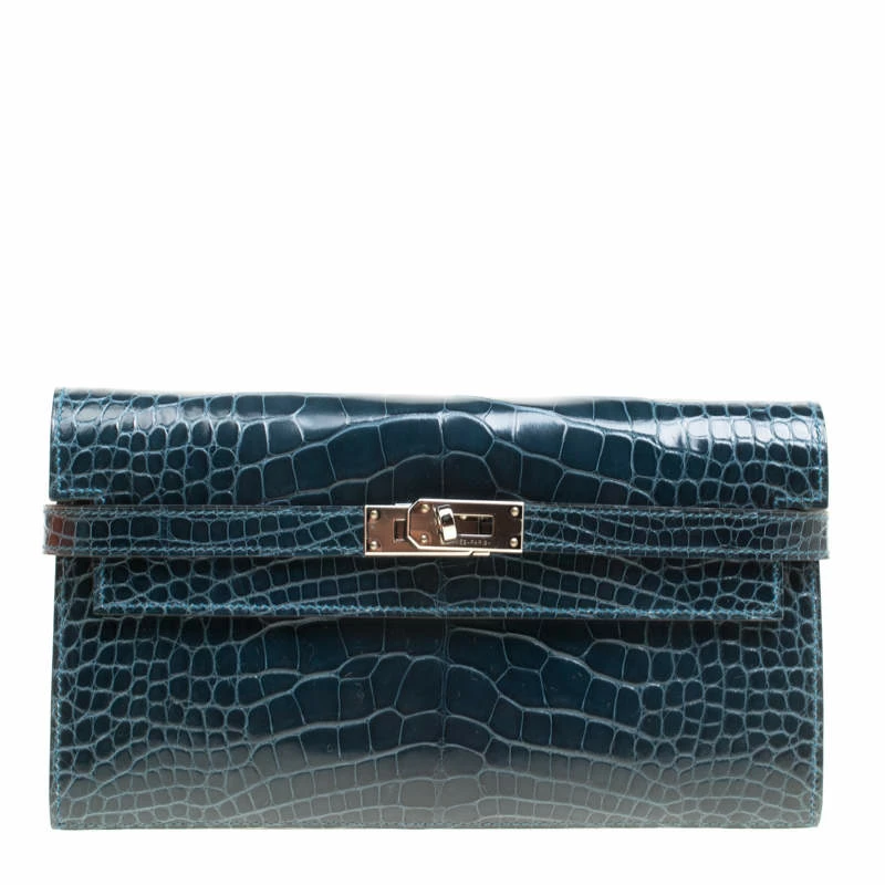 Hermes Royal Blue Alligator Long Kelly Wallet For Women 3 Hermes Royal Blue Alligator Long Kelly Wallet For Women