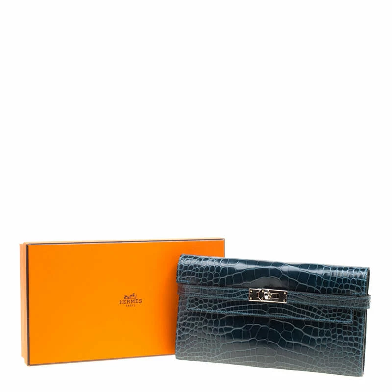 Hermes Royal Blue Alligator Long Kelly Wallet For Women 11 Hermes Royal Blue Alligator Long Kelly Wallet For Women - Image 9