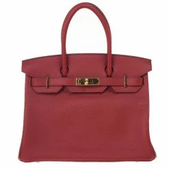 Hermes Geranium Taurillon Clemence Leather And Gold Hardware Birkin 30 CM For Women