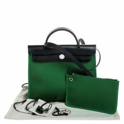 Hermes Green/Navy Blue Canvas And Leather Herbag Zip 31 Bag For Women -Deals Hermes Store luxury women hermes new handbags p246513 006