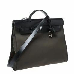 Hermes Khaki Green/Black Leather And Canvas Herbag Zip 39 Bag For Women -Deals Hermes Store luxury women hermes new handbags p260764 002