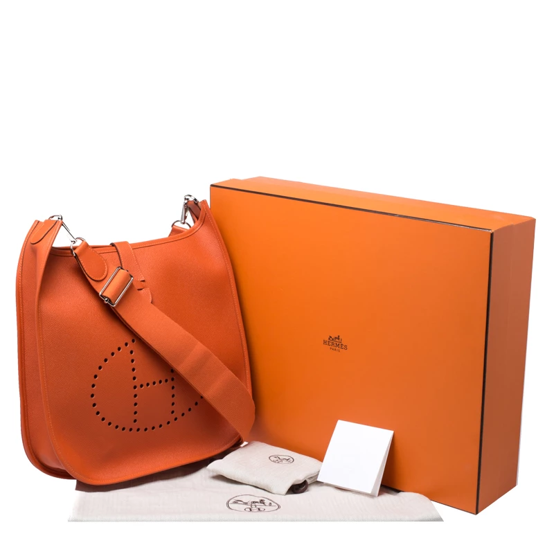 Hermes Orange Epsom Leather Evelyne III GM Bag For Women 12 Hermes Orange Epsom Leather Evelyne III GM Bag For Women - Image 10