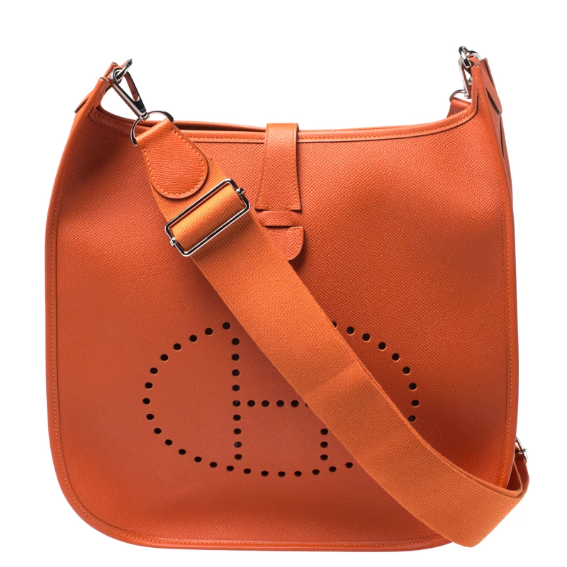 Hermes Orange Epsom Leather Evelyne III GM Bag For Women 3 Hermes Orange Epsom Leather Evelyne III GM Bag For Women