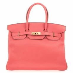 Hermes Rose Jaipur Clemence Birkin Bag 35 CM For Women
