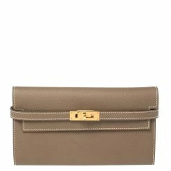 Hermes Hermès Beige De Weimar Epsom Leather Kelly Wallet For Women