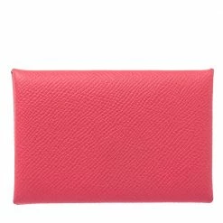 Hermes Rose Azalee Epsom Leather Calvi Card Holder For Women