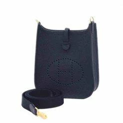 Hermes Blue Clemence Leather Evelyne TPM Bag For Women