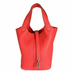 Hermes Rouge De Coeur Clemence Leather Picotin Lock 18 Bag For Women