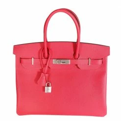 Hermes Rose Epsom Leather Palladium Hardware Birkin 35 Bag For Women