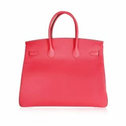 Hermes Rose Epsom Leather Palladium Hardware Birkin 35 Bag For Women -Deals Hermes Store luxury women hermes new handbags p415740 005