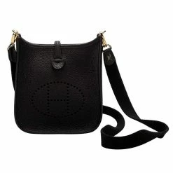 Hermes Black Clemence Leather Evelyne Bag For Women