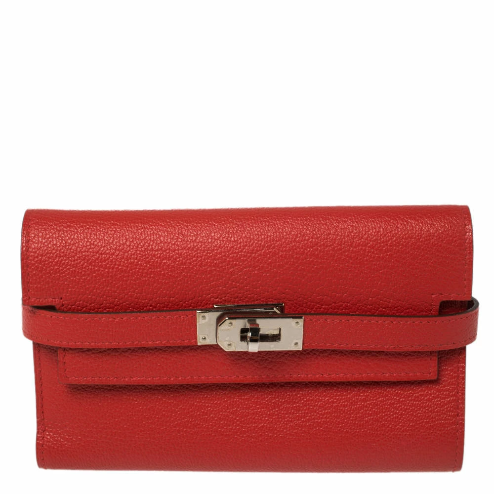 Hermes Rouge Casaque Evercolor Leather Kelly Depliant Medium Wallet For Women 3 Hermes Rouge Casaque Evercolor Leather Kelly Depliant Medium Wallet For Women