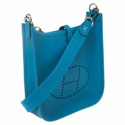 Hermes Bleu Zanzibar Clemence Leather Evelyne TPM Shoulder Bag For Women -Deals Hermes Store luxury women hermes new handbags p460925 004