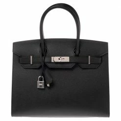 Hermes Noir Epsom Leather Palladium Plated Birkin Sellier 30 Bag For Women