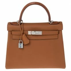 Hermes Gold Crocodile And Togo Leather Palladium Plated Kelly Touch Retourne 28 Bag For Women