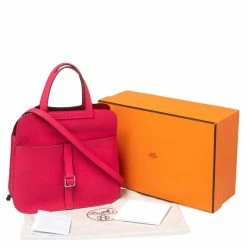 Hermes Rose Extreme Clemence Palladium Plated Halzan 25 For Women -Deals Hermes Store luxury women hermes new handbags p519379 006