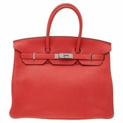 Hermes Rose Azalee Clemence Leather Palladium Plated Birkin 35 Bag For Women