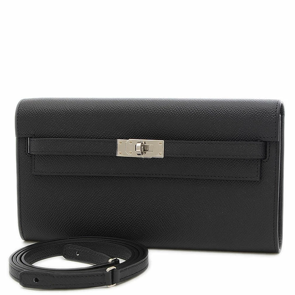 Hermes Black Epsom Leather Palladium Hardware Kelly Wallet For Women 3 Hermes Black Epsom Leather Palladium Hardware Kelly Wallet For Women