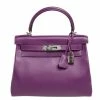Hermes Anemone Evercolor Leather Palladium Plated Kelly Retourne 28 Bag For Women