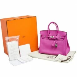 Hermes Magnolia/Capucine Taurillon Novillo Leather Palladium Plated Birkin 25 Bag For Women -Deals Hermes Store luxury women hermes new handbags p551031 002