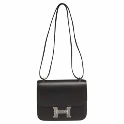 Hermes Hermés Black Veau Monsieur Leather And Lizard Constance 18 Bag For Women