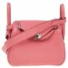 Hermes Rose Azalee Taurillon Clemence Leather Mini Palladium Plated Lindy Bag For Women